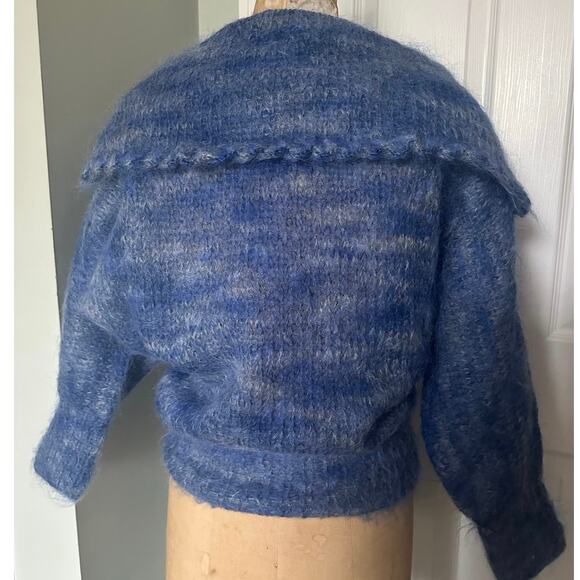 Vintage Mohair Wool Sweater blue collared Bohemian fuzzy warm bat wing sleeve - Picture 3 of 16